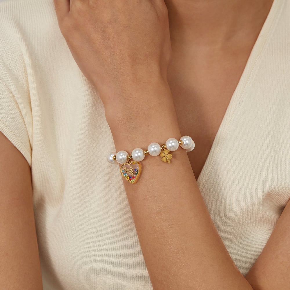 1 Piece Designable Series Vogue Heart Stainless Steel Gold Color Women's Charm Bracelets h5Picture5