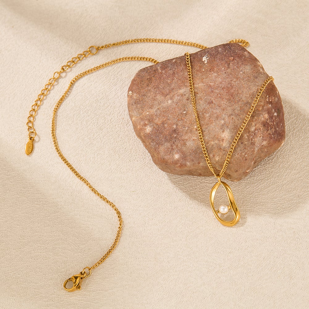 1 Stück Simple Series Tägliche geometrische Edelstahl Goldfarbe Kunstperle Damen-Anhänger Halsketten h5Bild4