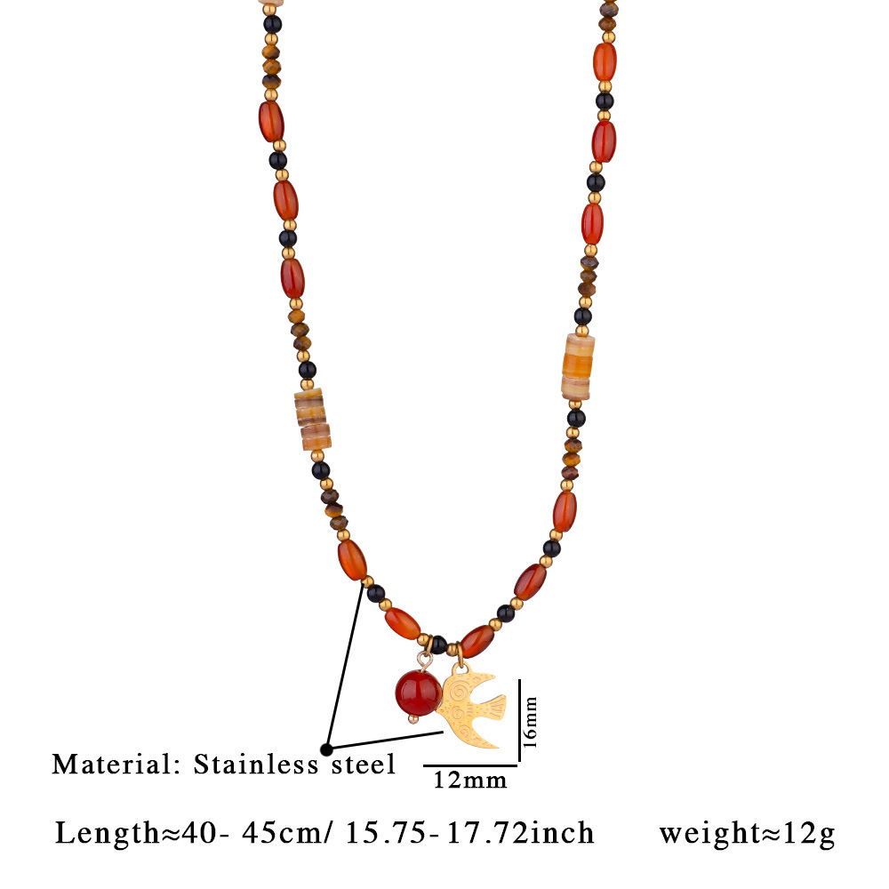 Classic Dove Stainless Steel Gold Color Natural Stone Women's Beaded Necklaces h5Picture2