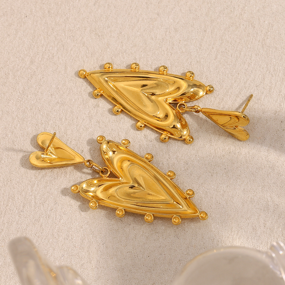1 Piece Fashion Heart Shape Gold Color Stainless Steel Women's Earrings h5Picture4