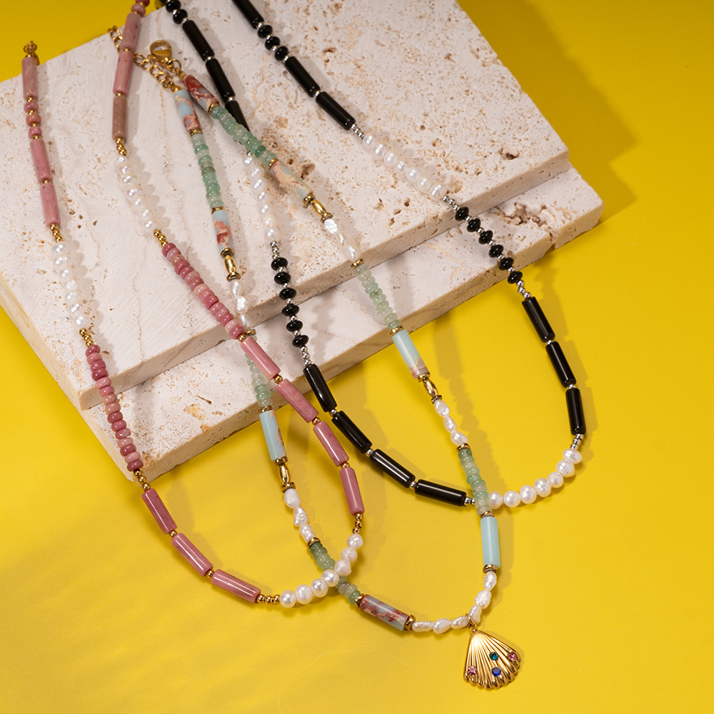 Elegant Conch Stainless Steel Gold Color Natural Stone Women's Beaded Necklaces Picture4