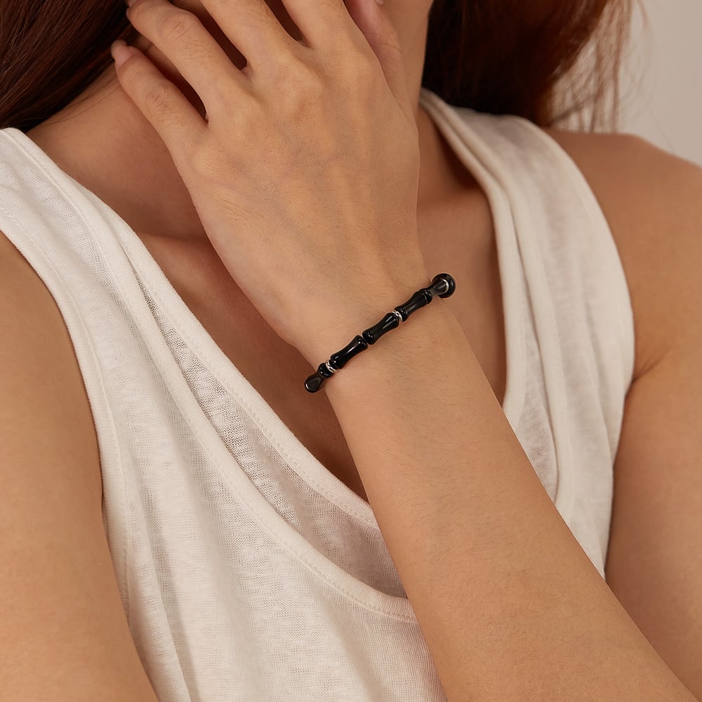 Siyah Akik Boncuk Paslanmaz Çelik Erkek Zincir Bileklikler Resim4