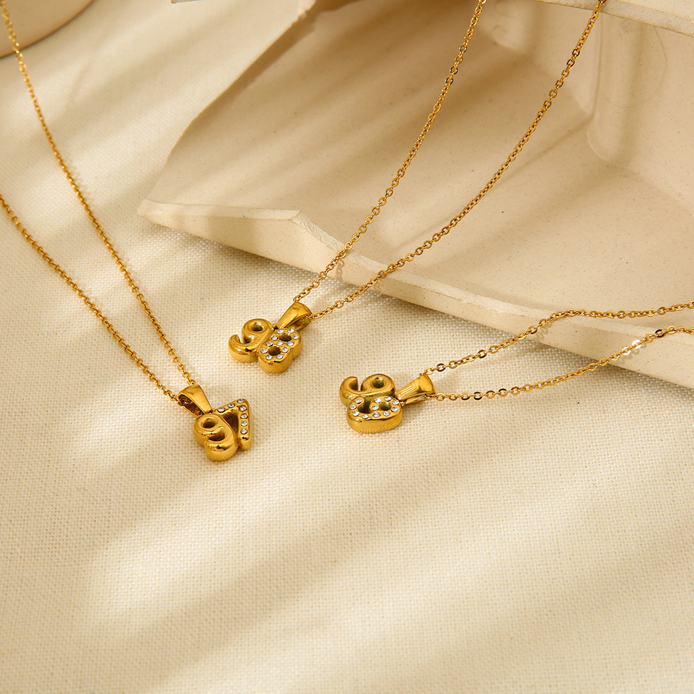 Numbers Gold Color Stainless Steel Pendant Necklace h5Picture3