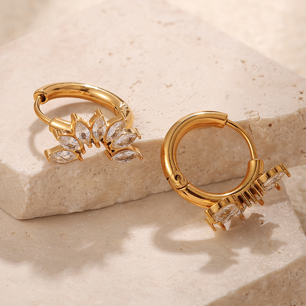 1 Pair Stainless Steel Gold Color Zircon Hoop Earrings h5Picture3