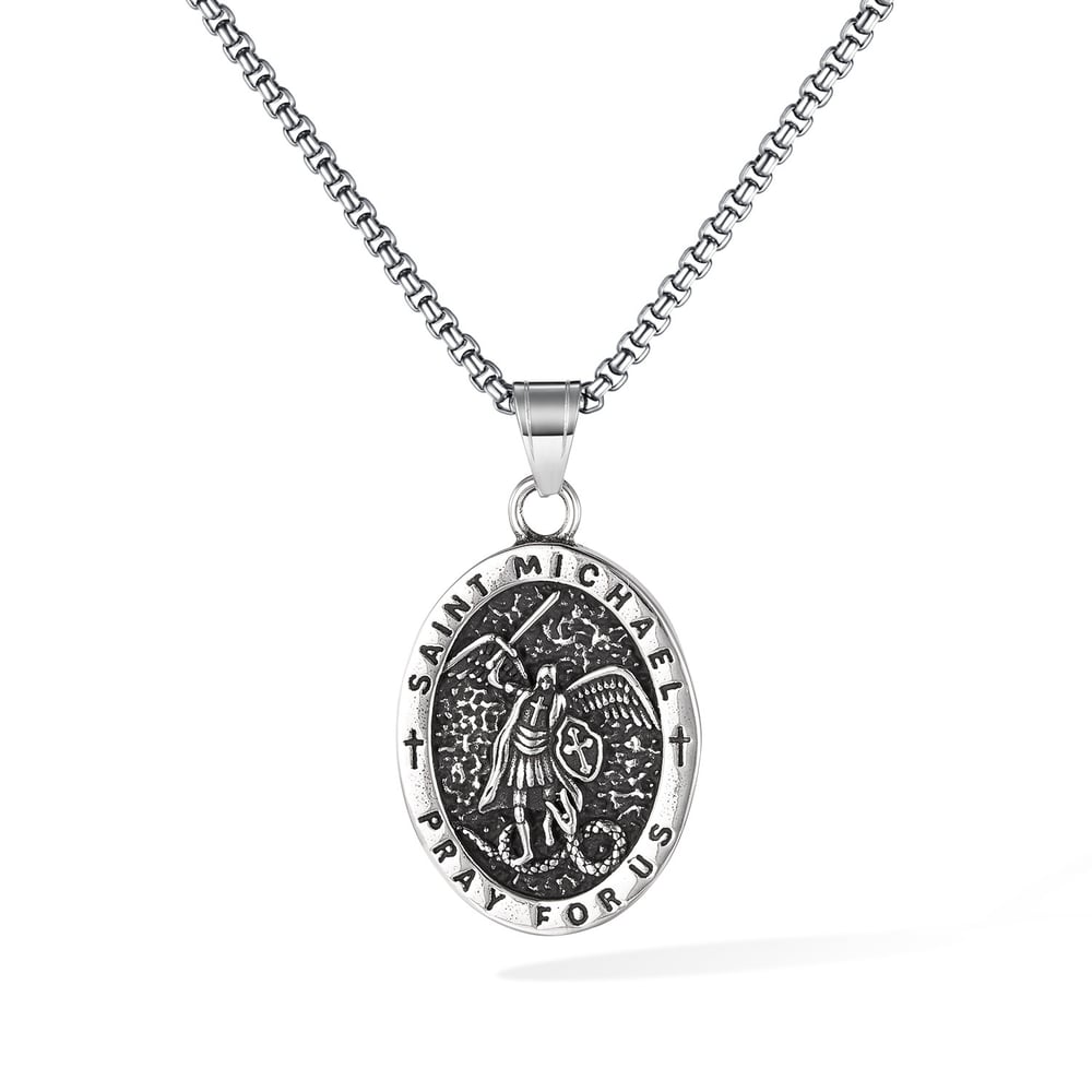 Classic Religious Oval Stainless Steel Men's Necklaces