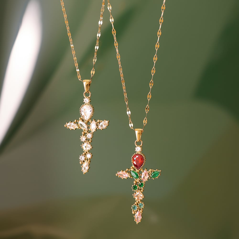 1 Piece Retro Cross Stainless Steel Gold Color Women's Pendant Necklaces h5Picture4