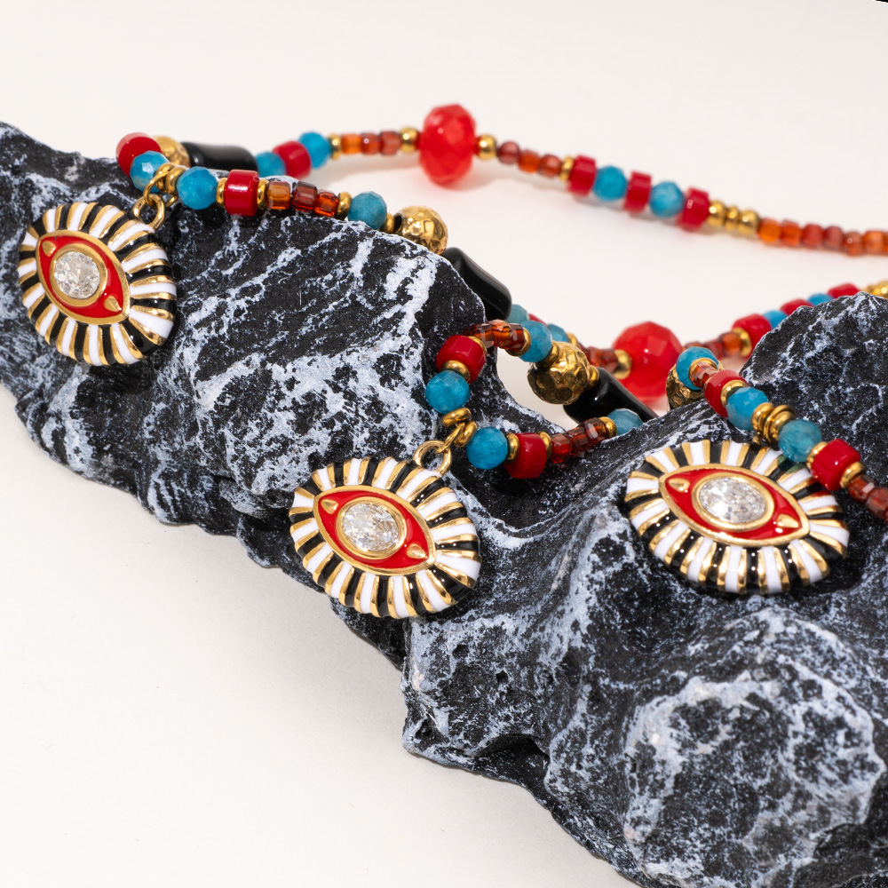 1 Piece Radiant Series Retro Chic Eye Stainless Steel Gold Color Women's Beaded Necklaces Picture6