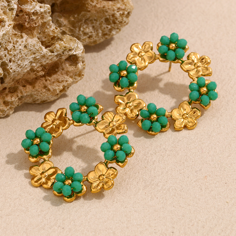 Sweet Colorful Flower Stainless Steel Women's Earrings h5Picture3