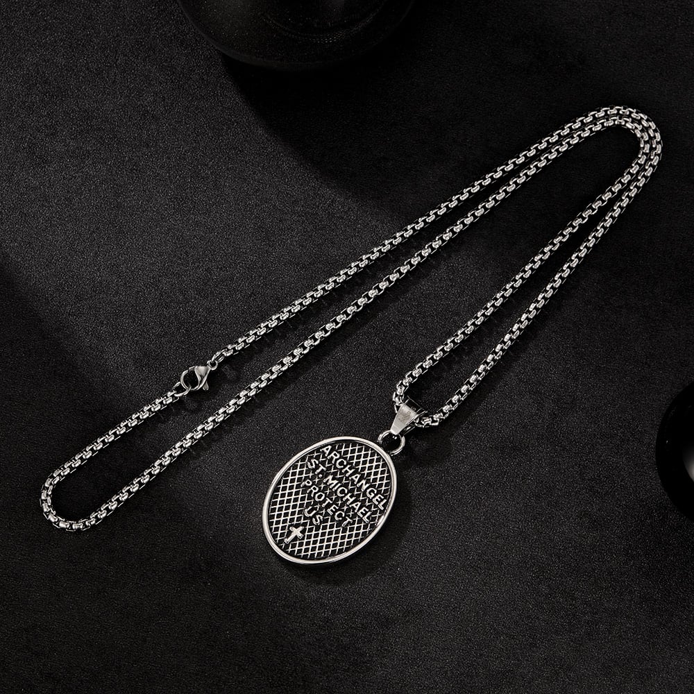 Classic Religious Oval Stainless Steel Men's Necklaces h5Picture5