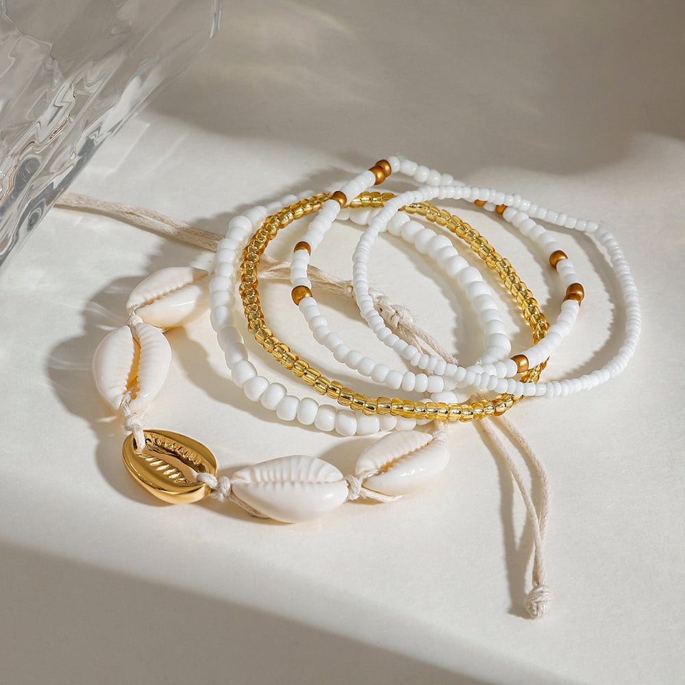 Oceanic Shell Stainless Steel Gold Color Anklet h5Picture2