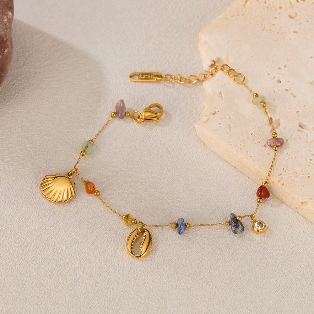 1 Piece Marine Series Polychrome Conch Stainless Steel Gold Color Women's Chain Bracelets h5Picture4
