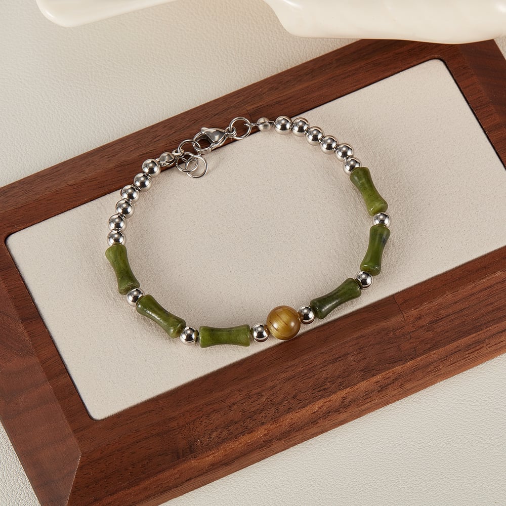Pulseras de cadena de acero inoxidable para hombre con piedras naturales y patchwork diario Imagen3