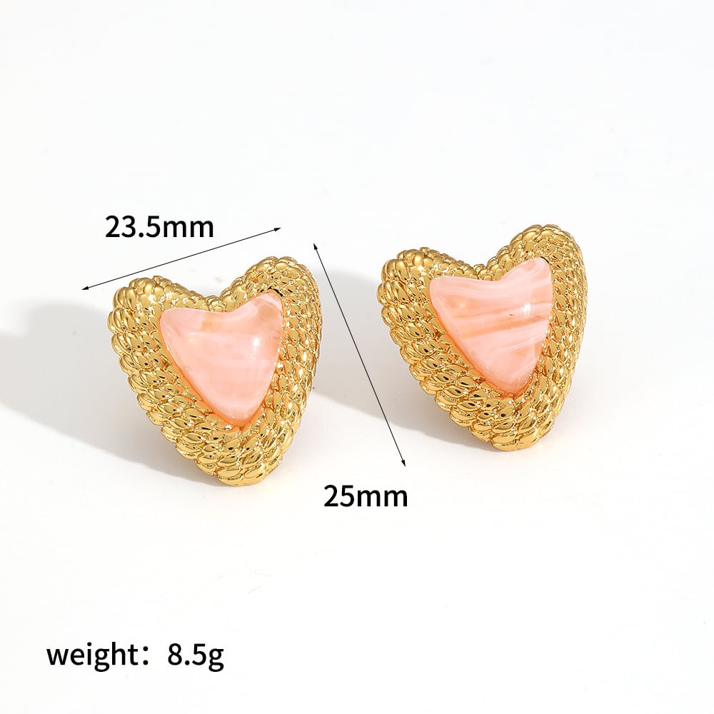Sweet Heart Stainless Steel Gold Color Stud Earrings 