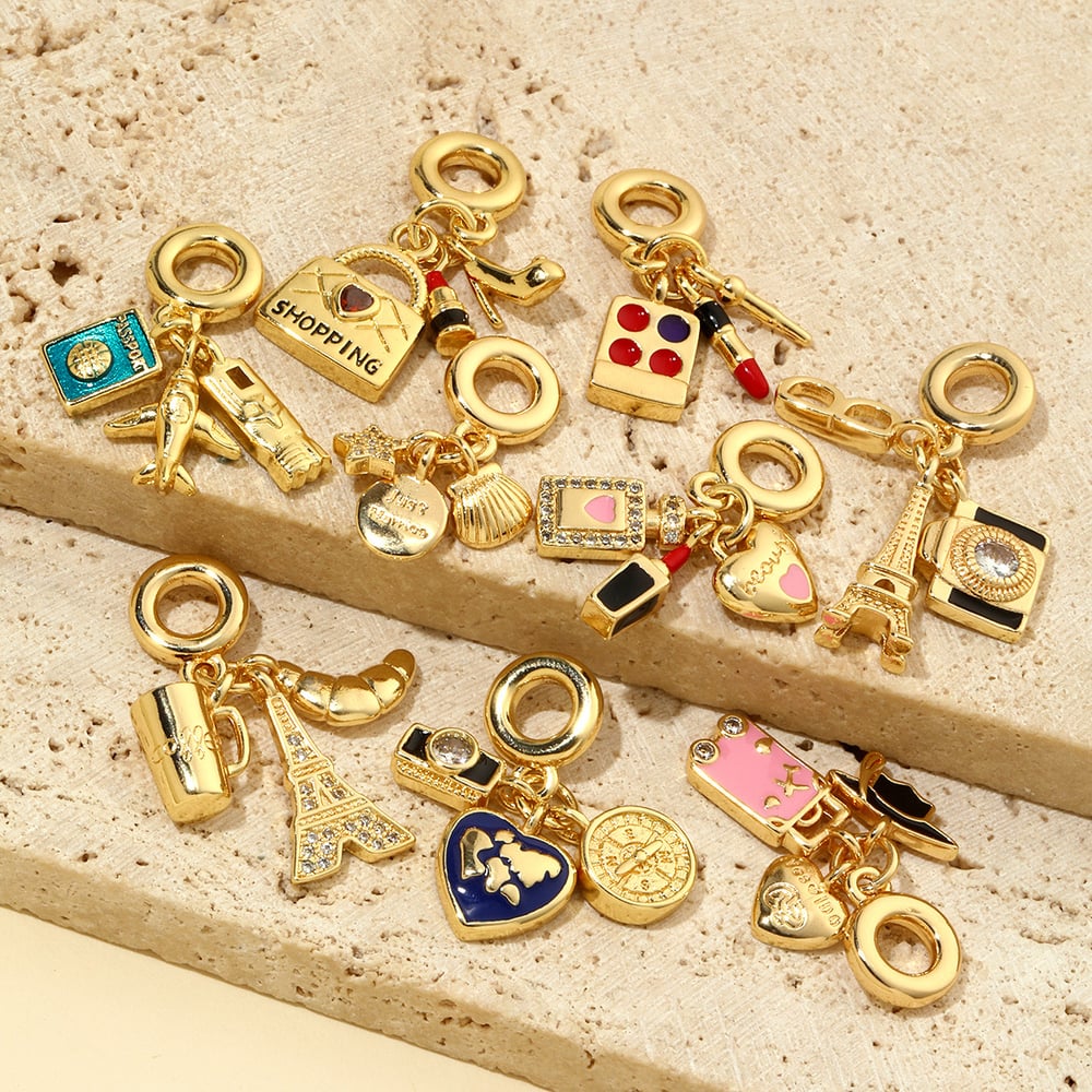 Colorful Lipstick Oil-drop Copper Gold Color Pendants h5Picture3