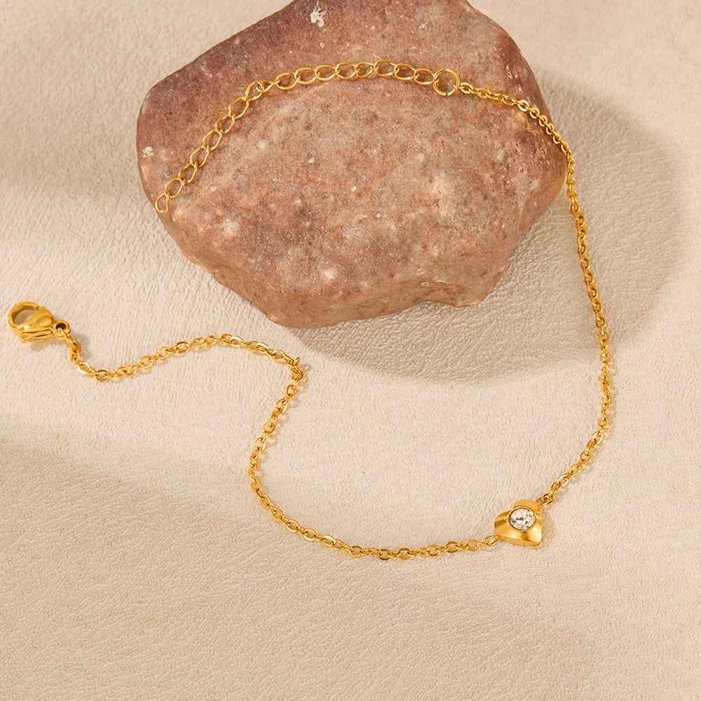 1 Stück Simple Series Vacation Heart Edelstahl Goldfarben Damen Fußkettchen h5Bild5