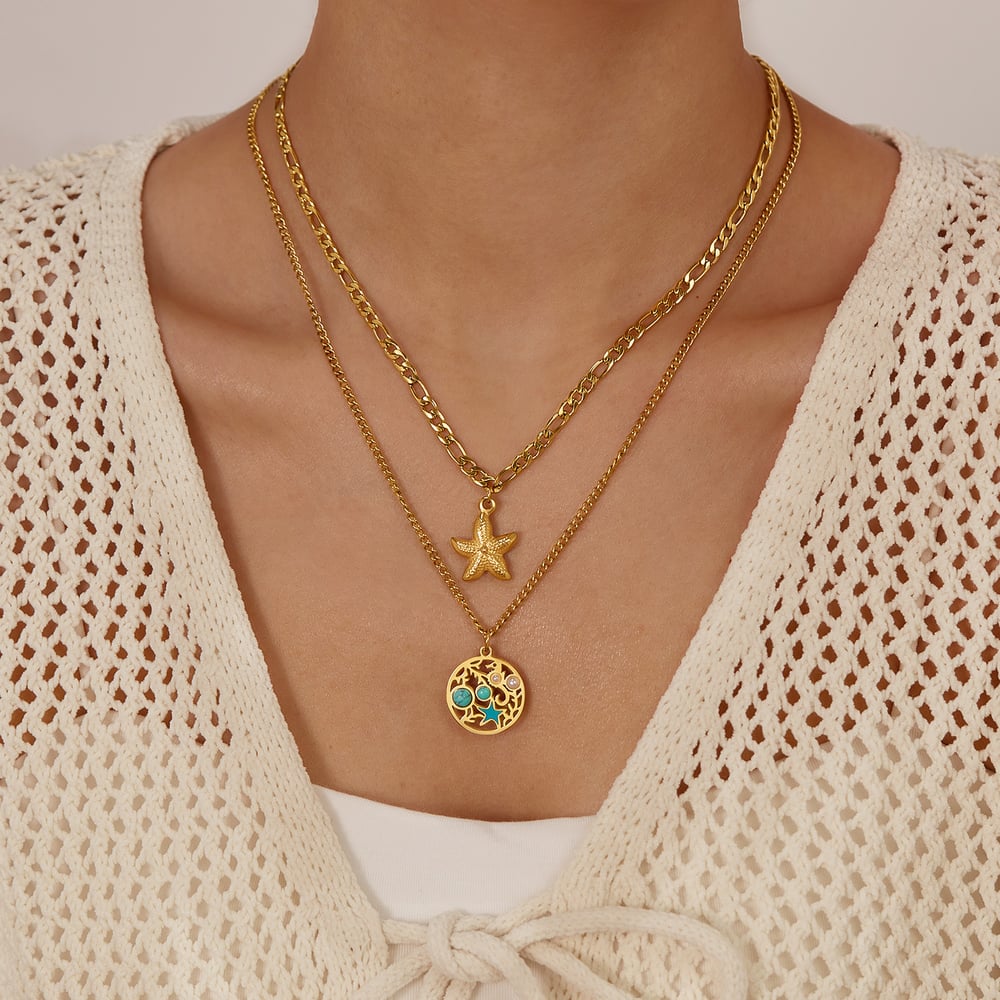 1 Piece Vacation Series Retro Starfish Stainless Steel Gold Color Women's Pendant Necklaces Picture4