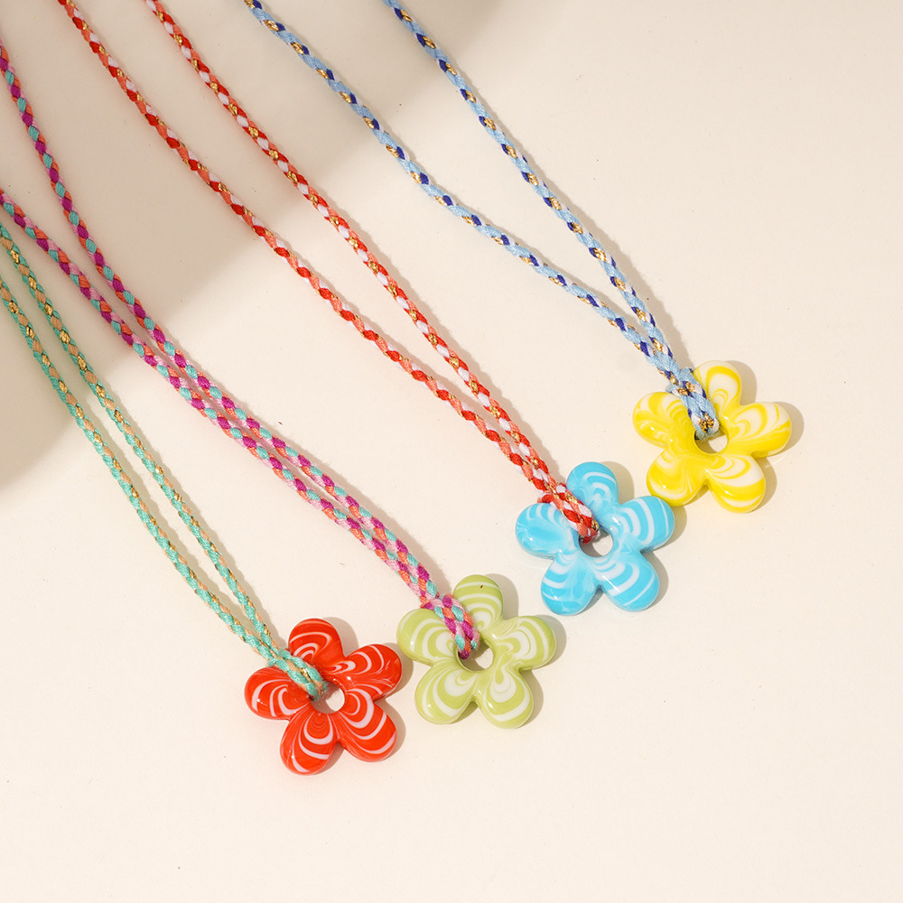 1 Piece Glamorous Series Sweet Ripple Textured Flower Glass Women's Pendant Necklaces h5Picture6