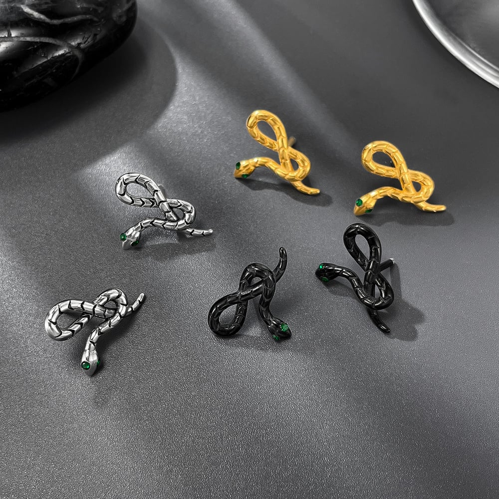 1 paio di orecchini da uomo in acciaio inossidabile a forma di serpente di design h5Immagine5