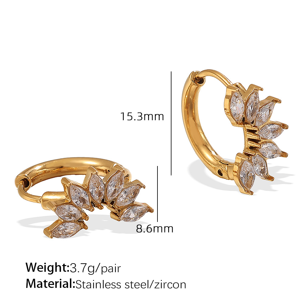 1 Pair Stainless Steel Gold Color Zircon Hoop Earrings