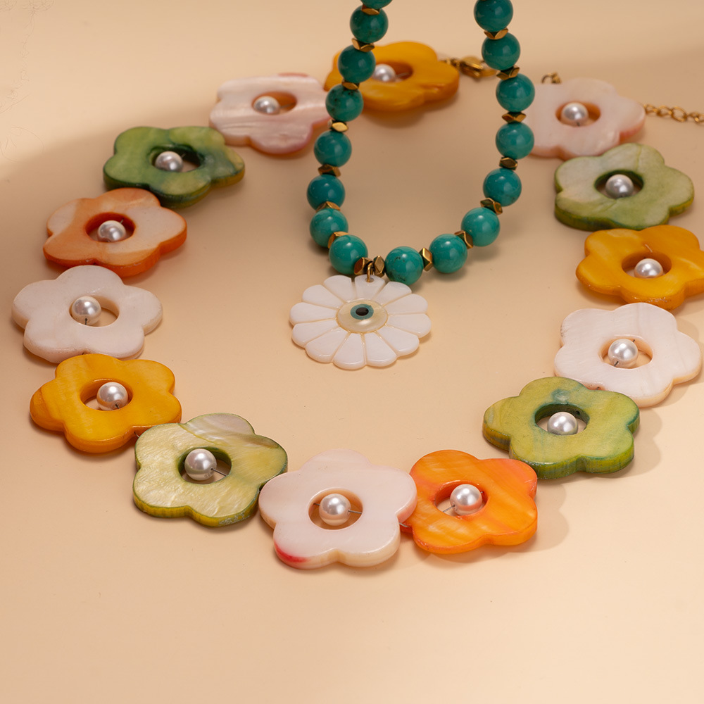 Flower Shell Stainless Steel Gold Color Women's Beaded Necklaces h5Picture4