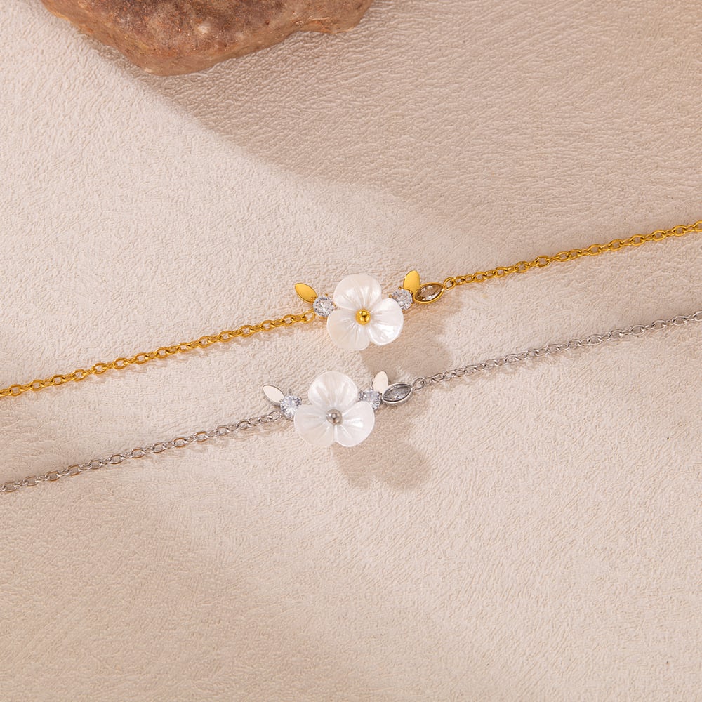 Pulsera de cadena de acero inoxidable color dorado con diseño de flores diarias de serie simple para mujer, 1 pieza h5Imagen5