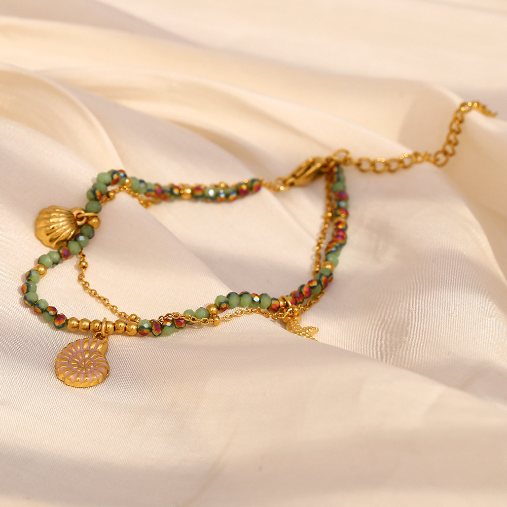 Oceanic Stainless Steel Gold Color Beaded Bracelets h5Picture4