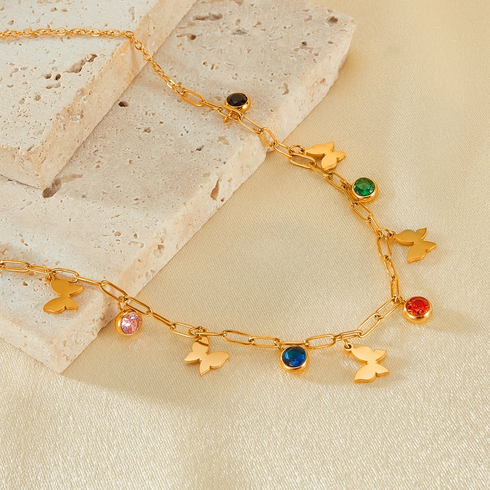 1 Piece Polychrome Series Chic Butterfly Tassel Stainless Steel Women's Chain Necklaces h5Picture4