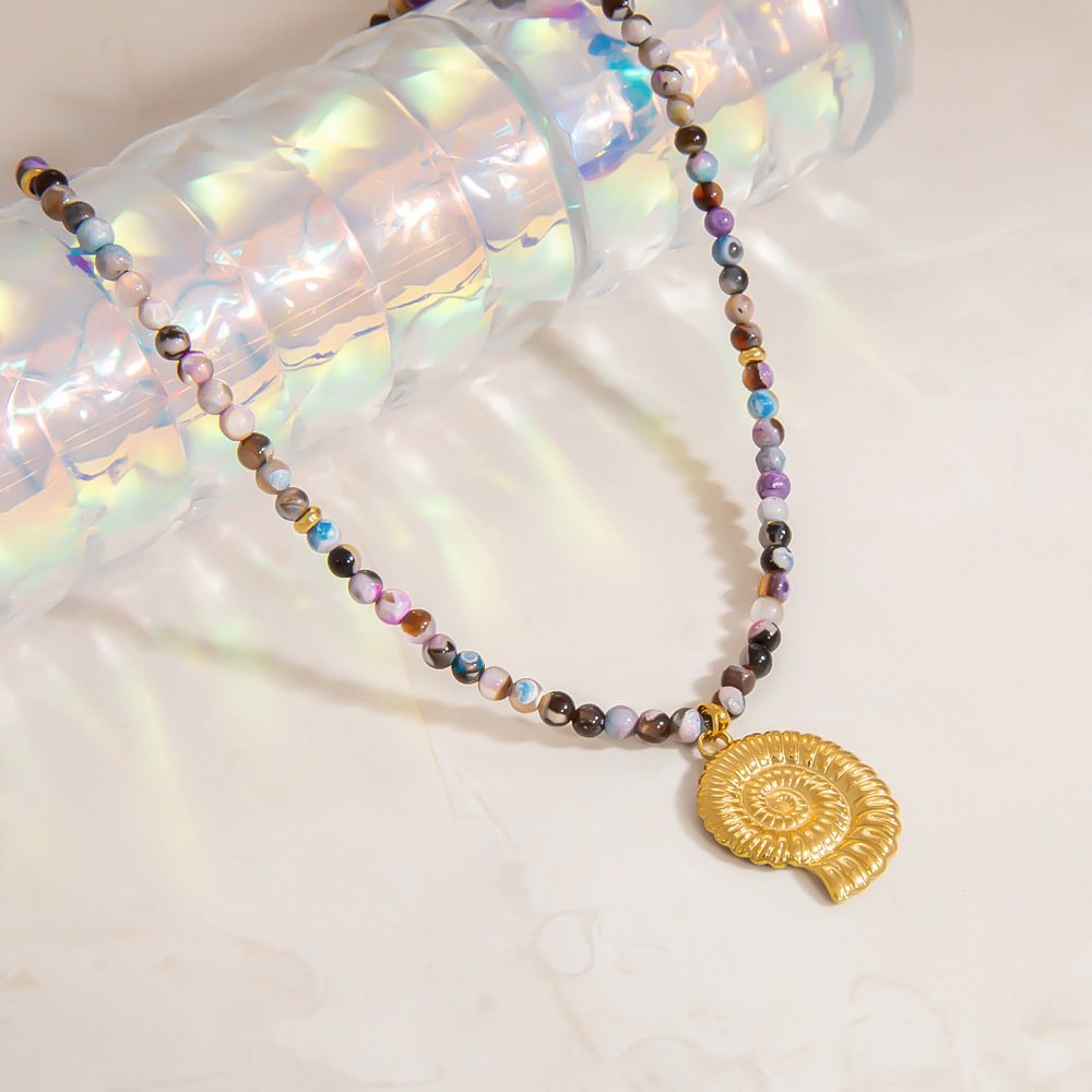 Designable Sun Stainless Steel Gold Color Natural Stone Women's Beaded Necklaces h5Picture10