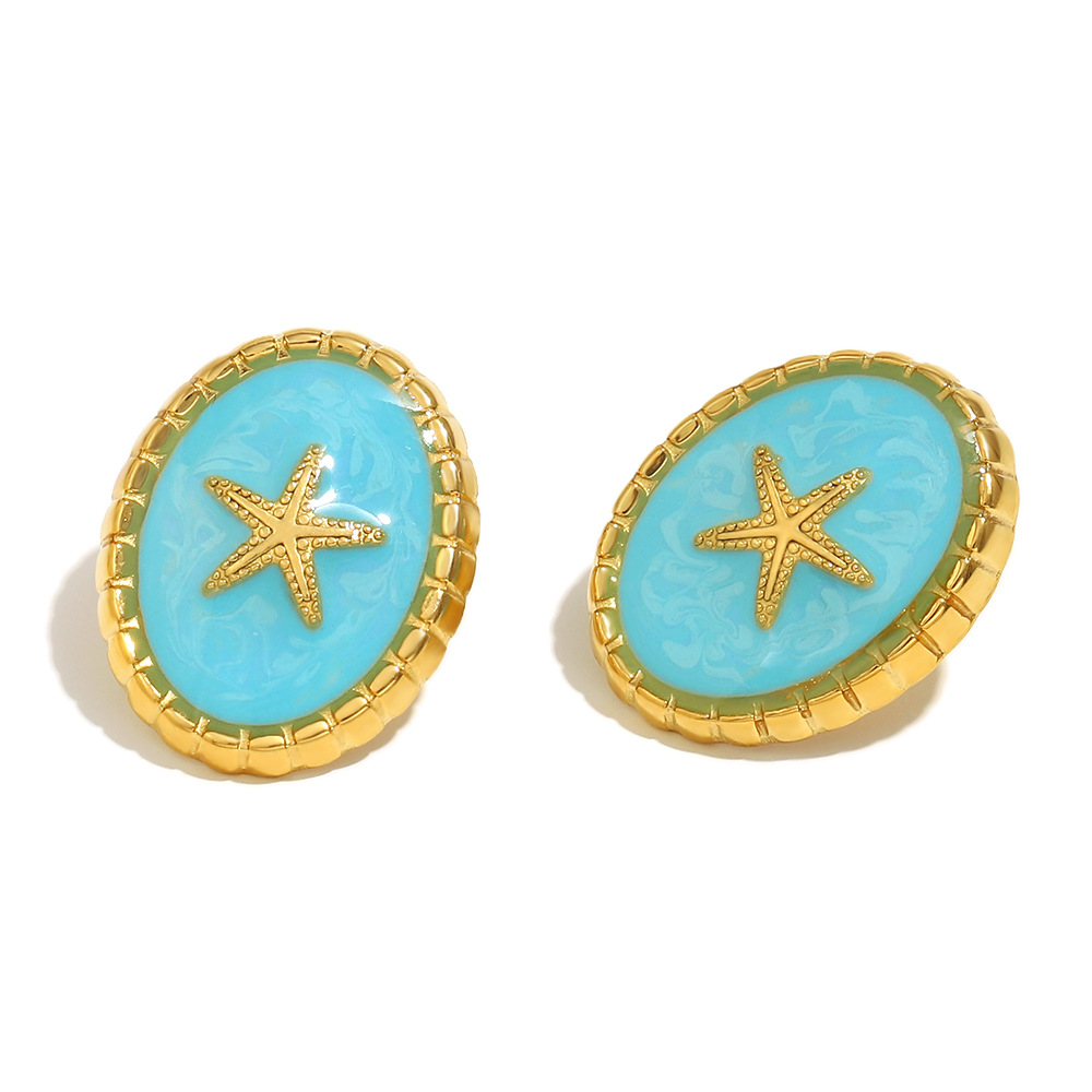 Vintage Light Luxury Starfish Color Clash Stainless Steel Women's Earrings