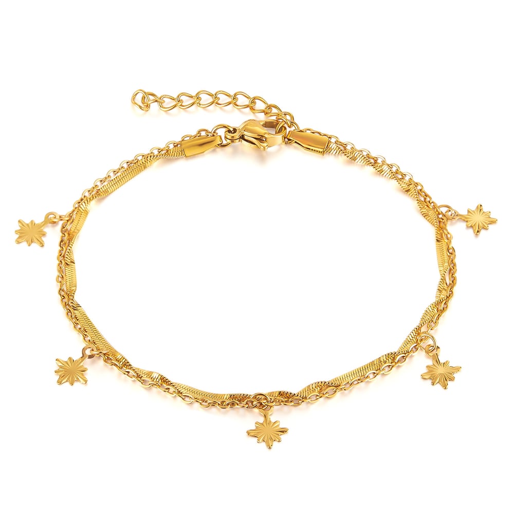 1 Piece Charming Series Daily Eight-pointed Star Double-layer Stainless Steel Gold Color Women's Chain Bracelets h5Picture6