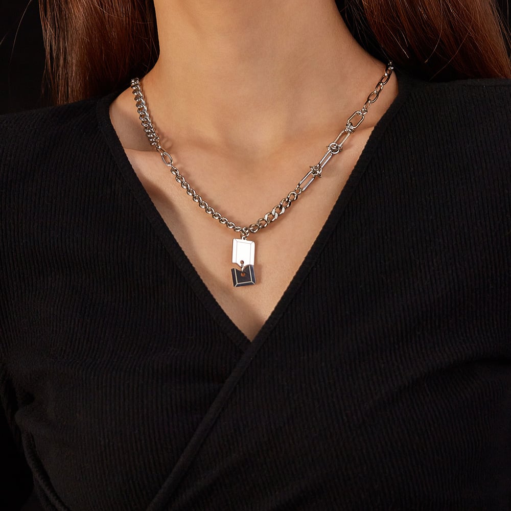 Dikdörtgen Plaka Paslanmaz Çelik Erkek Kolye Uçları Resim4