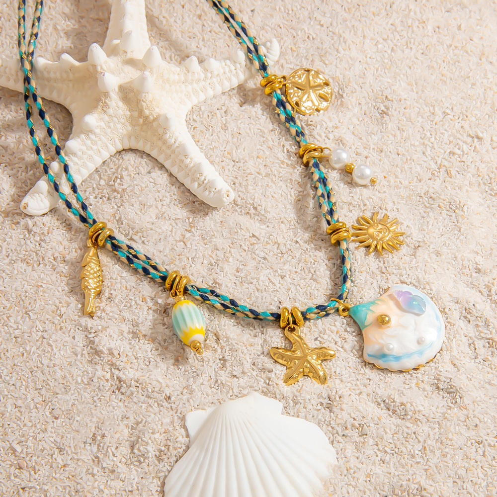 Vacation Series Shell Stainless Steel Gold Color Pendant Necklaces h5Picture5