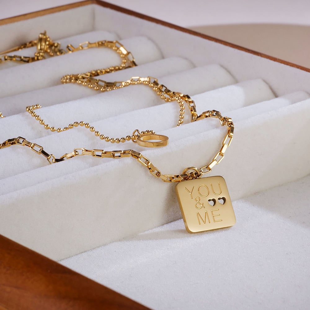 1 Piece Minimalist Series Simple Square Stainless Steel Gold Color Women's Layered Necklaces h5Picture4