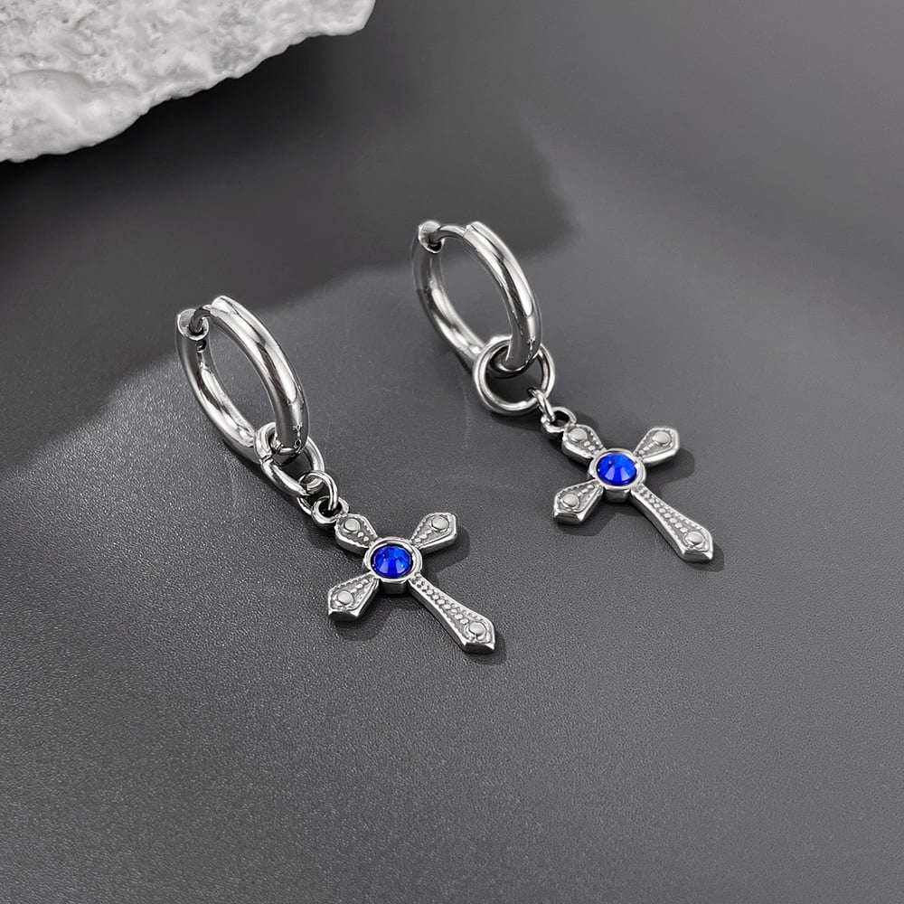 Orecchini da uomo in acciaio inossidabile con croce luminosa Immagine6