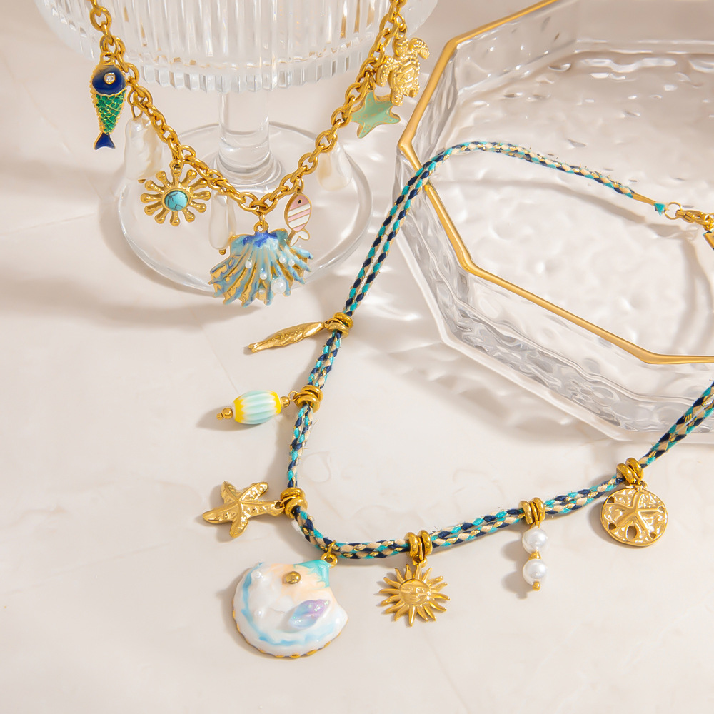 Vacation Series Shell Stainless Steel Gold Color Pendant Necklaces h5Picture3