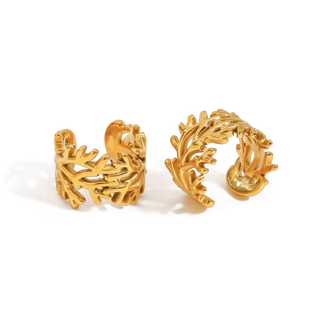Retro Leaves Stainless Steel Gold Color Ear Cuffs
