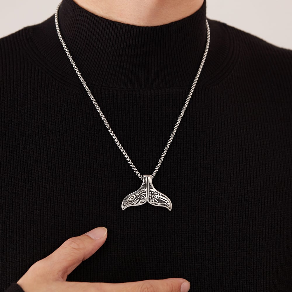 Collares colgantes elegantes de acero inoxidable con forma de cola de pez para hombre h5Imagen3