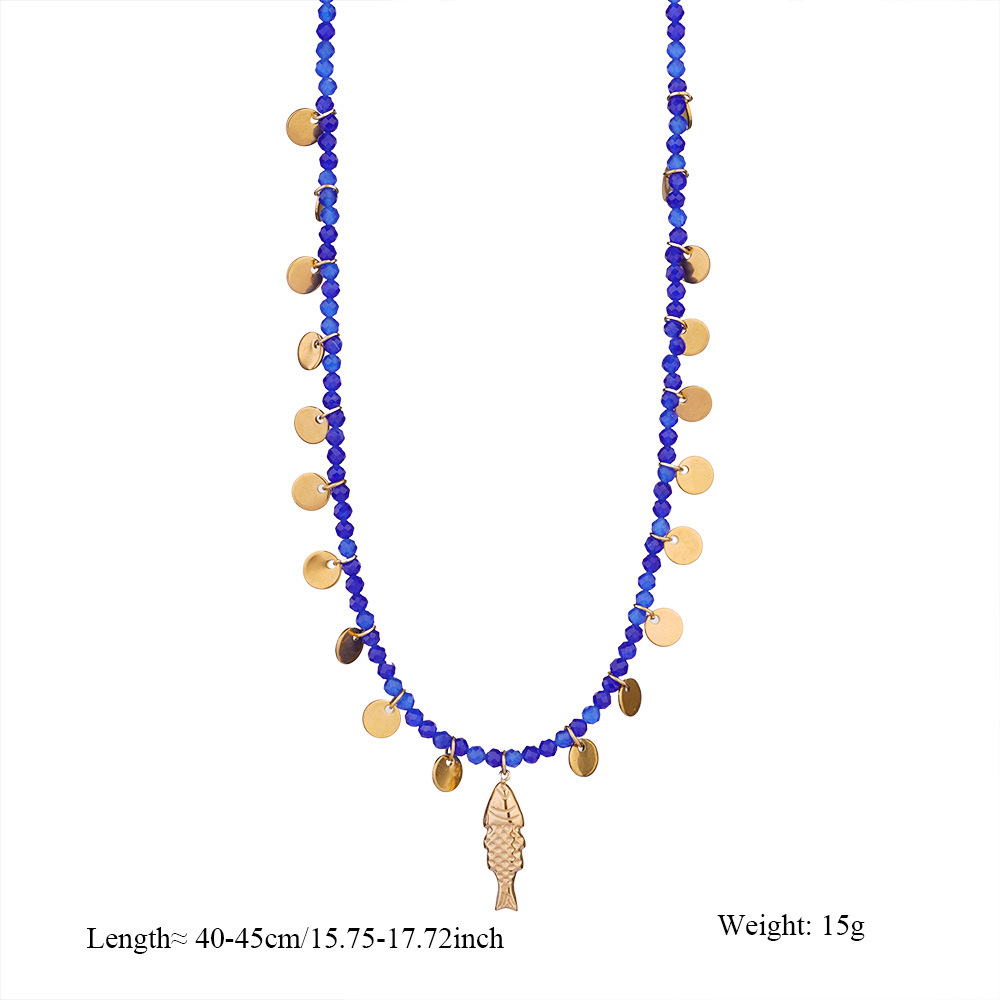 Glamorous Fish Stainless Steel Gold Color Natural Stone Women's Beaded Necklaces h5Picture2