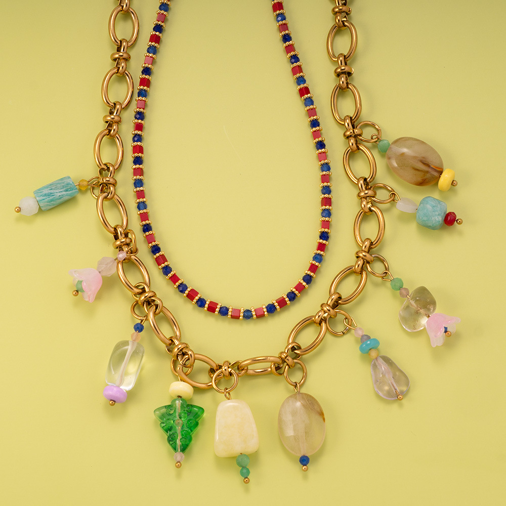 Designable Irregular Natural Stone Stainless Steel Gold Color Women's Pendant Necklaces h5Picture4