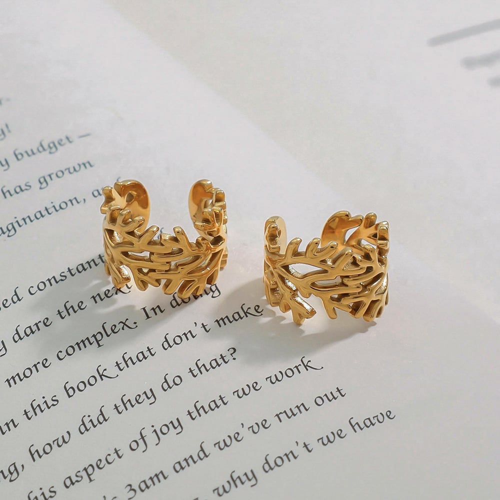 Retro Leaves Stainless Steel Gold Color Ear Cuffs h5Picture4