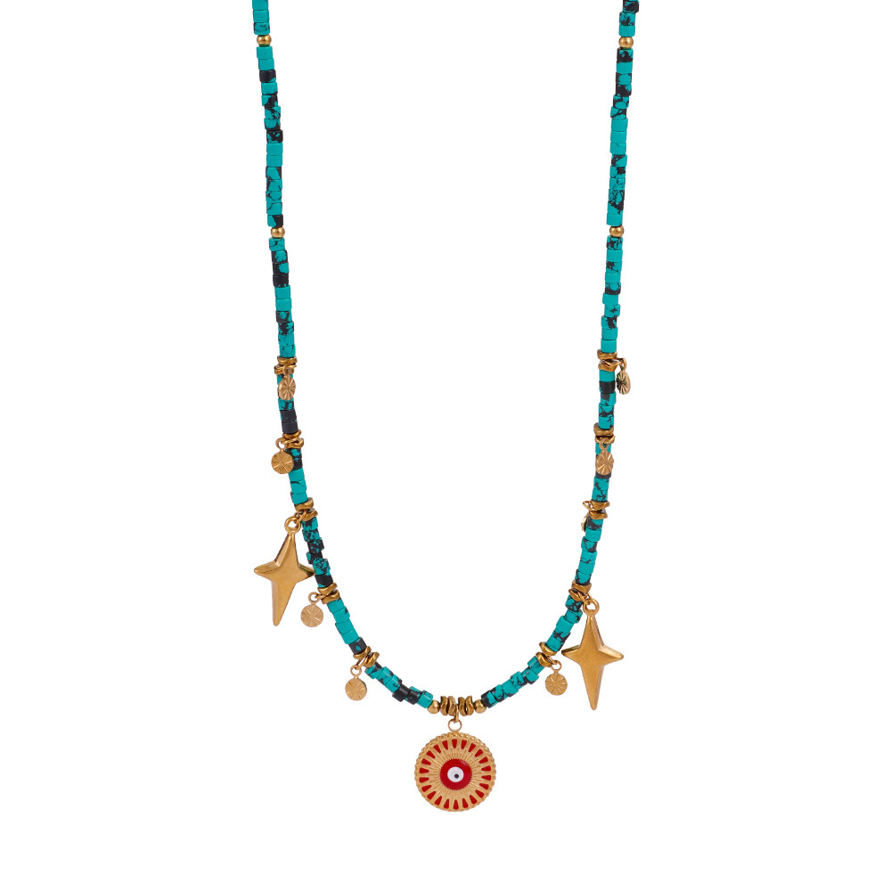 Polychrome Eye Stainless Steel Gold Color Women's Beaded Necklaces Picture6