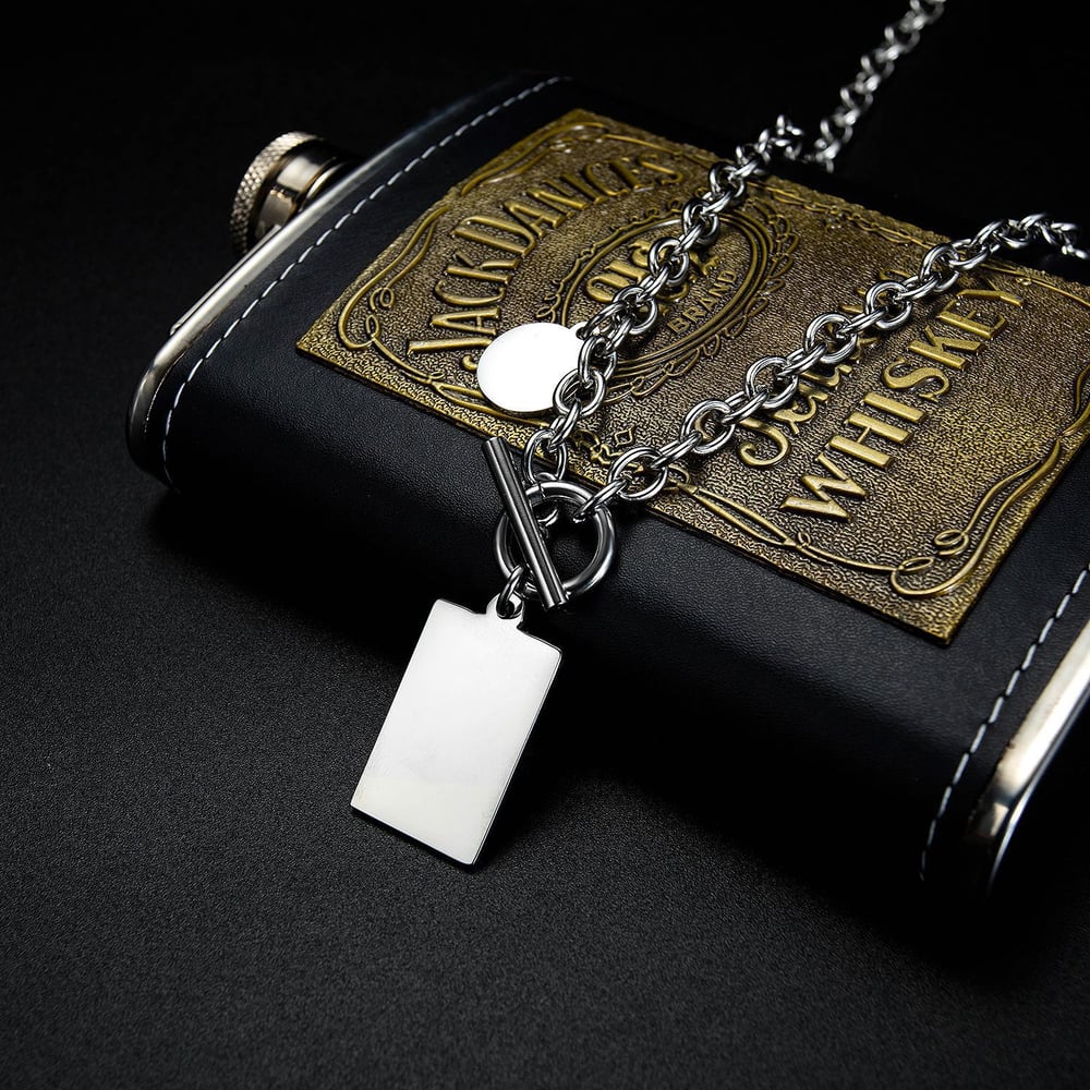 1 Parça Minimalist Dikdörtgen Paslanmaz Çelik Erkek Kolye Resim3