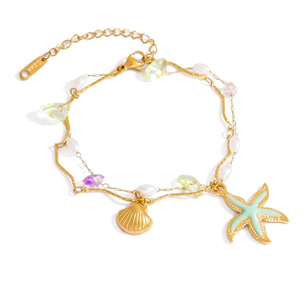 Oceanic roestvrijstalen armbanden met gouden bedel