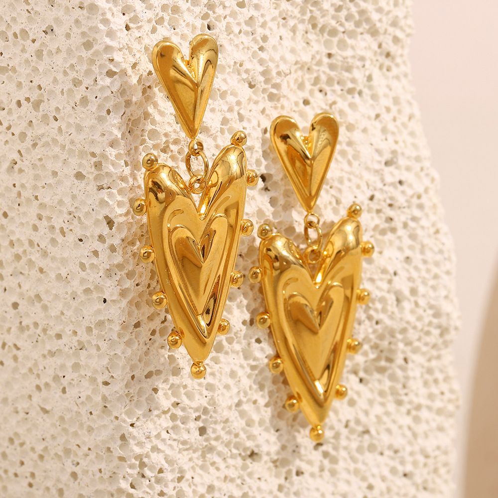 1 Piece Fashion Heart Shape Gold Color Stainless Steel Women's Earrings h5Picture3