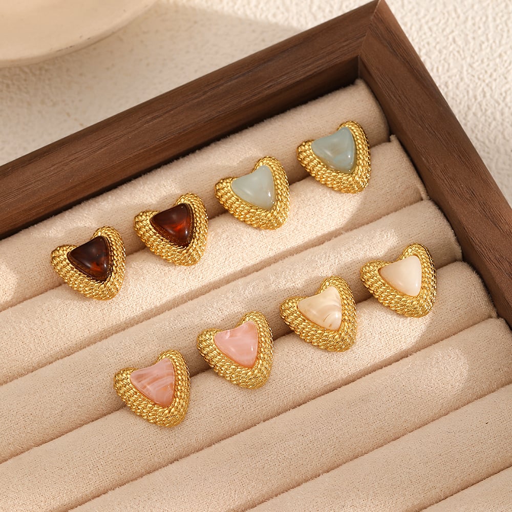Sweet Heart Stainless Steel Gold Color Stud Earrings Picture2
