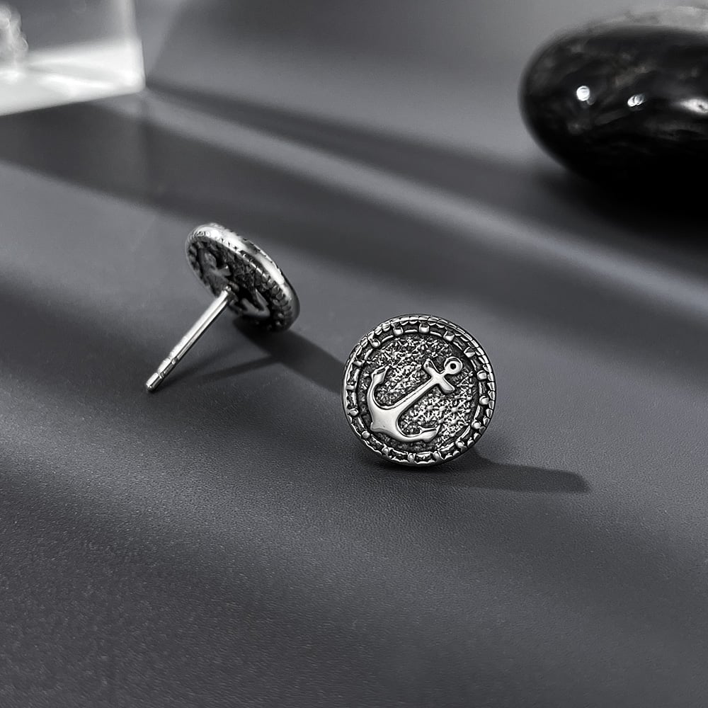 1 paio di orecchini da uomo in acciaio inossidabile con ancora da barca retrò moderna Immagine4