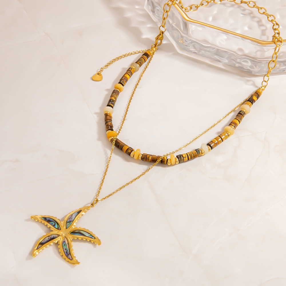 Designable Sun Stainless Steel Gold Color Natural Stone Women's Beaded Necklaces h5Picture8