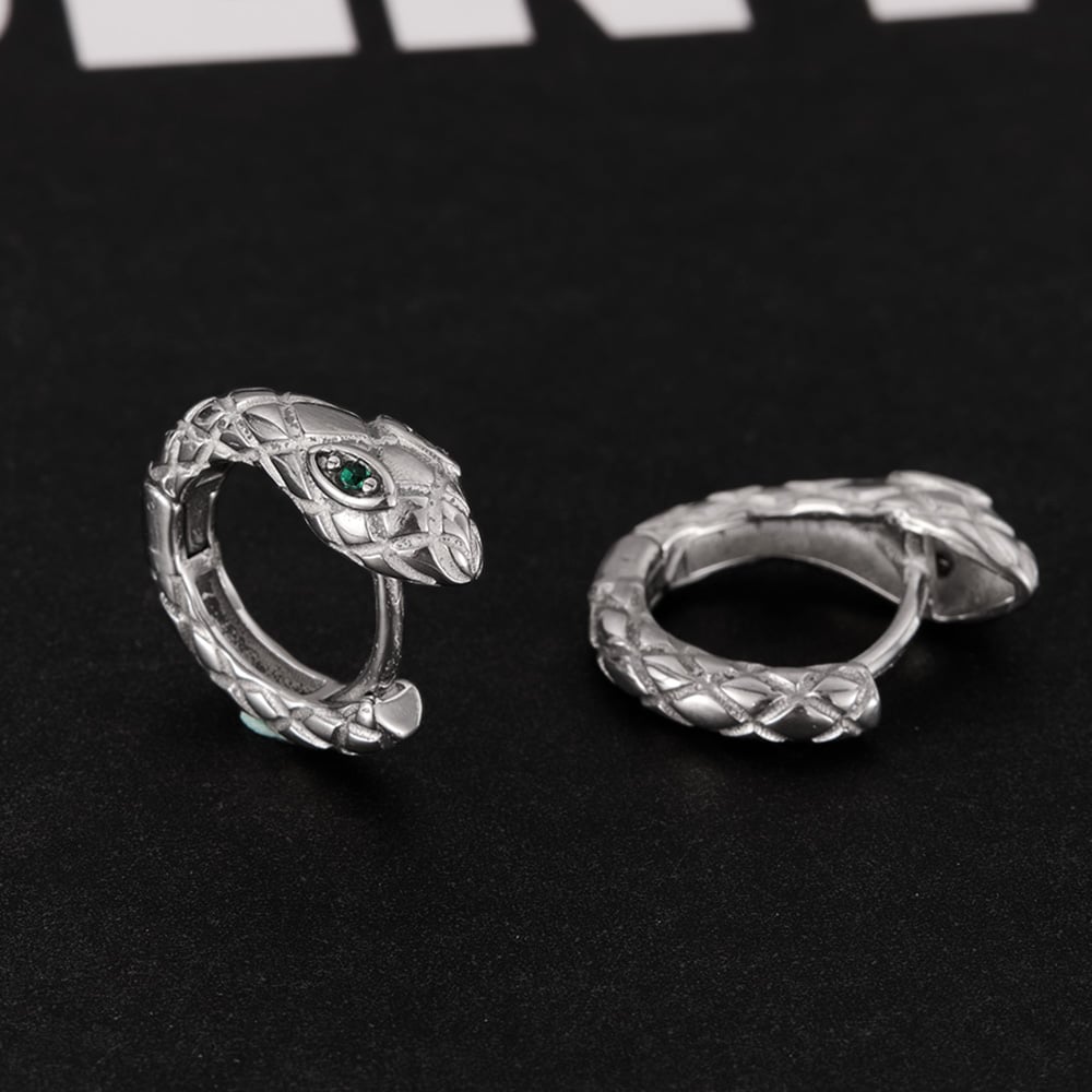 1 Piece Sophisticated Style Snake Head Stainless Steel Men's Hoop Earrings Picture5