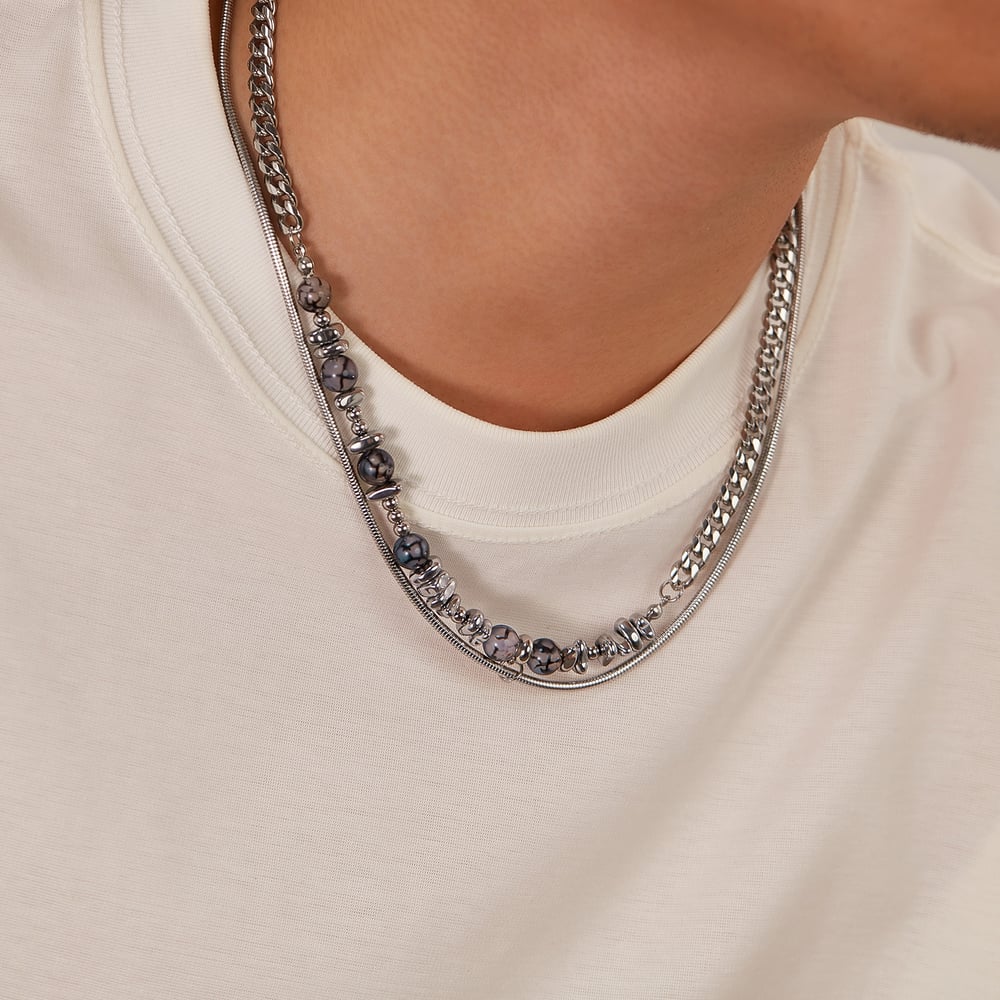 1 Adet Çok Yönlü Paslanmaz Çelik Çift Katmanlı Erkek Kolye Resim5