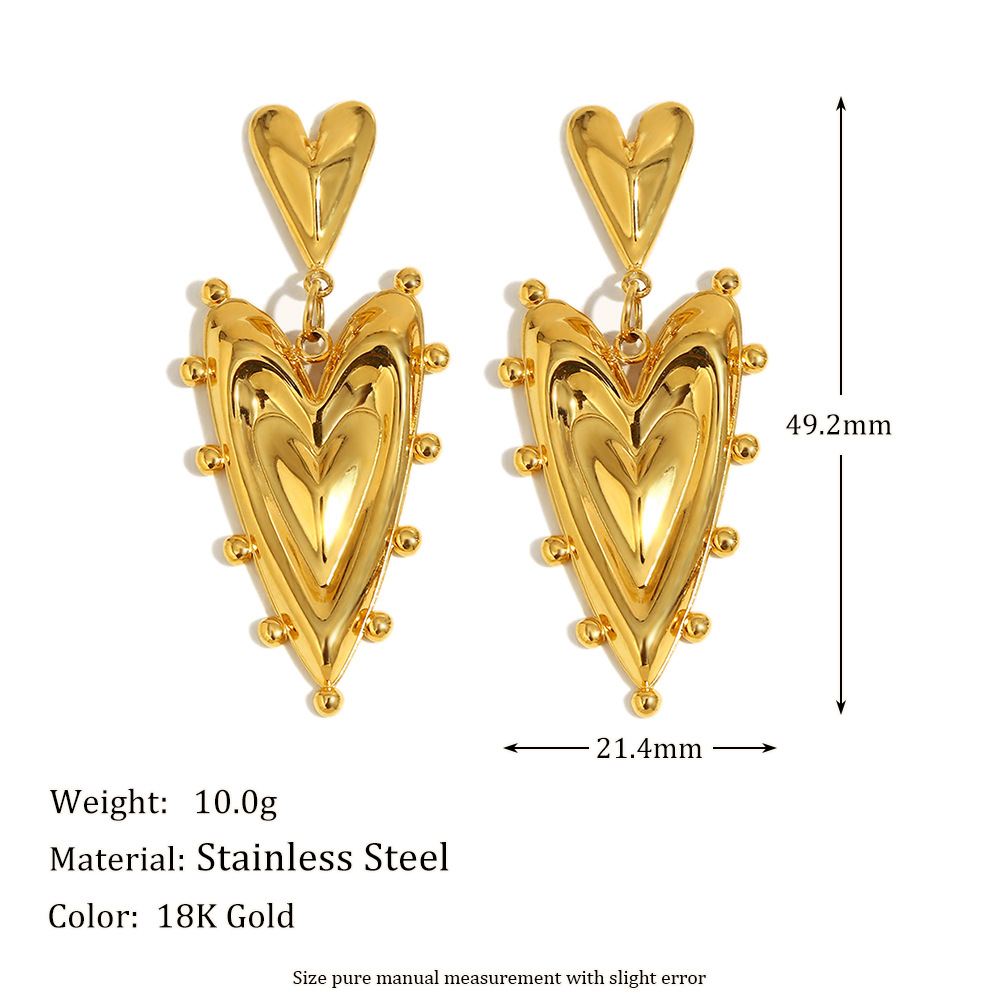 1 Piece Fashion Heart Shape Gold Color Stainless Steel Women's Earrings h5Picture2
